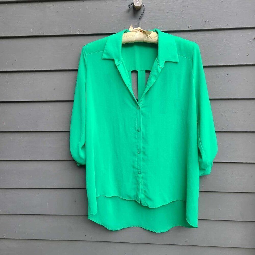 Lush Green Cut out Back High Low Blouse size Medium